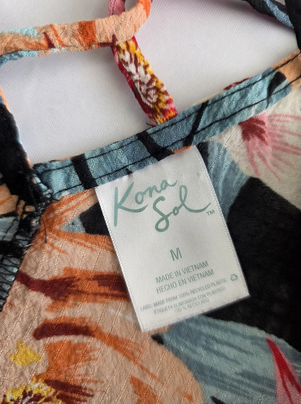 Kona Sol Tropical Floral Cover Up Dress Swim Tunic Criss Cross Back Size M‎